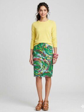 NWT Talbots 12 Petite Green Floral Cotton Pencil Skirt 12P Career Preppy Modest